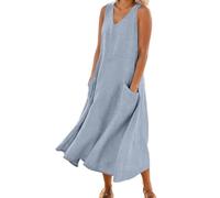 Robe Ete Femme En Lin Ample Mi Longue Coton Tunique Grande Taille Été Gaze De Sans Manches Trapeze Fluide D Hotesse Interieur Robes Vetement Plage Midi Viscose Droite Kaki Legere Chemisier Femmes XL