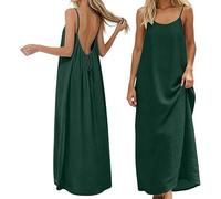 Robe Été Femme Fluide Longue, Robe Dos Nu Ajustable, Robe Bohème Chic en Lin pour Plage, Soirée, Vacances - Jolie Robe Légère sans Manches