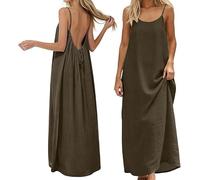 Robe Été Femme Fluide Longue, Robe Dos Nu Ajustable, Robe Bohème Chic en Lin pour Plage, Soirée, Vacances - Jolie Robe Légère sans Manches