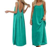 Robe Été Femme Fluide Longue, Robe Dos Nu Ajustable, Robe Bohème Chic en Lin pour Plage, Soirée, Vacances - Jolie Robe Légère sans Manches
