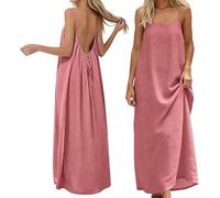 Robe Été Femme Fluide Longue, Robe Dos Nu Ajustable, Robe Bohème Chic en Lin pour Plage, Soirée, Vacances - Jolie Robe Légère sans Manches