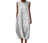 Robe Été Femme Grande Taille Fleurie Lin Sans Manches Trapèze Coton Ample Col Rond Longue Fluide Décontractée Bohème Tunique Élégante Chic Casual Vacances de Plage en Tendance éTé Casuel Leurs Robes
