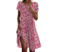 Robe Été Femme Lin Couleur Unie Col en V Robe Taille Empire à Manches Courtes Élégante Chic Grande Taille Bohème Grossesse pour la Plage Mariage Vacances