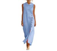 Robe Ete Femme Lin Mi Longue sans Manches Col Rond Femmes Tank Robe de Plage Chic et Elegant Décontractée Robes Longue Coton Été Vêtements Grande Taille Maxi Dresses de Soirée Fêter Dress Vacances