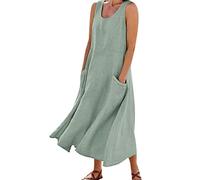 Robe Ete Femme Longue Chic Et Elegant Gaze De Coton Chemise Lin Été Cérémonie Pour Ronde Soiree Mariage Mi Fluide Jupe Ensemble Jeans Boheme Trapeze Plage Vetement En Grande Taille,b-Menthe verte,XXL