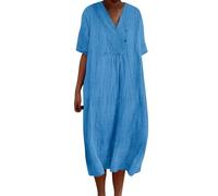 Robe Ete Femme Mi Longue Fluide Chemisier Robes Manches Courtes Casuel Ample A-Line Imprimé Fleur Robes Col en V Soiree Grande Taille Robe Été Femme Longue Décontractée Dresses Fête Travail
