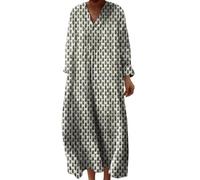 Robe Ete Femme Mi Longue Fluide Chic et Elegant Chemise Robes Manches Longues Ample Casuel A-Line Imprimé Fleur Robes Col V Ronde Bohème Robe De Soiree Femme Vintage Dress pour Fête Travail