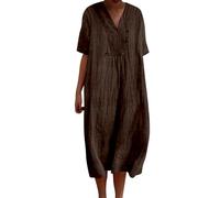 Robe Ete Femme Mi Longue Fluide Coton Chemisier Robes Manches Courtes Casuel Ample A-Line Imprimé Fleur Robes Col en V Soiree Grande Taille Robe Été Femme Longue Décontractée Dresses Fête Travail