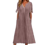 Robe Ete Femme Mi Longue Fluide Grande Taille En Lin Trapeze Chic Et Elegant Coton Gaze De Tunique Qui Cache Le Ventre Fleurie Tailleur Plage Boheme Courte Made In Italy Chemise Été,Rose-C,L