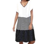 robe ete femme mi longue fluide grande taille robe de plage femme col v manche courte à pois rayée robe décontractée femme evasee bloc de couleur robe vacances femme chic pas cher (Black, XXL)