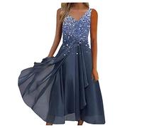 Robe ete Femme mi Longue Fluide Grande Taille Robe Femme Chic et Elegant Soiree pour Mariage invitée Robe Cocktail Femme asymétrique col v Robe Bal de Promo Ceremonie Anniversaire (Blue, M)