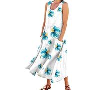 Robe Ete Femme Mi Longue Fluide Grande Taille Tenue décontractée avec Short intégré élégante Robe à col en V à Manches volantées Dentelle Jacquard Couleur Unie Robe Ample avec Poches Robe Femme Soiree