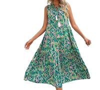 Robe Ete Femme Mi Longue Fluide Trapeze D'été Lin De Plage Gaze Coton Ample Été Portefeuille Midi D Boheme Chic D'Ete Long en Grande Taille pour Robes Longues Femmes Curvy Vetement S