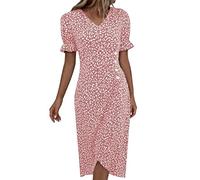 robe ete femme mi longue robe boheme chic mariage invité femme manche courte volants robe de plage femme sexy col v casual midi robe portefeuille femme cache coeur cintrée asymétrique (Red, S)