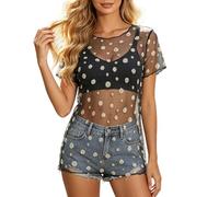 Robe Ete Femme Plage,Tunique De Plage Polyvalente à Manches Courtes en Maille Transparente ImpriméE Soleil