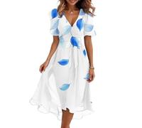 Robe Ete Femme, Robe Été, Ete Elegant Légère Mode Manche Courte Sortie mple Générique Chic Printemps Curvy Imprimé Large Fluide Plage Decontractée Summer Dresses for Women,L