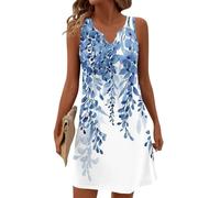 Robe Ete Femme, Robe Femme Chic Et Elegant, Sortie Ete Ample Elegant Fluide Mode Légère Decontractée Curvy sans Manche Plage Classe Imprimé Large Printemps Générique Chic Dresses for Women,XXL