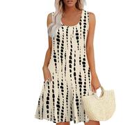 Robe Ete Femme, Robe Femme Printemps, Mode Ample sans Manche Imprimé Générique Printemps Large Elegant Chic Decontractée luide Plage Ete Sortie Légère Curvy Tenues Élégante,XL