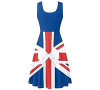 Robe Ete Femme Sans Manches, Debardeur Robe d'été | Encolure Ronde, Coupe Évasée, Imprimé Drapeau Type Union Jack, Grand Motif Nœud au Centre, Longueur au Genou | pour Ville, Vacances, Quotidien