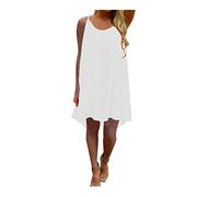 Robe Ete Femme sans Manches, Robe de Plage Creuse Dos Nu Bretelles Spaghetti Léger Fluide Mini Robes Chic et Elegant Grande Taille Couleur Unie Casual Lâche Respirant Vacances Dress
