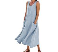 Robe été Femme Sexy Boheme Chic Robe Maxi à imprimé Floral bohème pour Femmes, col Rond, sans Manches, Plage Fluide Robe Femme Ample Fluide Robe Femme Ete Mi Longue Robe de Soirée Longue pour Mariage