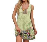 Robe Ete Femme, Tenue Chic Et Elegant, sans Manche Chic Fluide Légère Sortie Decontractée Curvy Mode Elegant Imprimé Ample Générique Printemps Classe Large Plage Robe Femme Ete,3XL