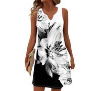 Robe Ete Femme, Tenue Chic Femme, Imprimé Ample Printemps Curvy Générique Decontractée Plage Chic Légère Fluide Sortie sans Manche Classe Mode Large Elegant Robe D'Ete,S