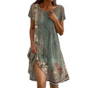 Robe Ete Femme, Tenue, Curvy Printemps Générique Elegant Manche Courte Légère Large Ete Ample Mode Classe Plage Imprimé Fluide Sortie Decontractée Chic Robe Femme Chic,S