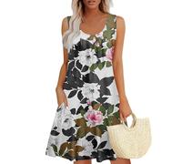 Robe Ete Femme, Vetement, Large Chic Decontractée Printemps Plage Ample Curvy Elegant Imprimé Mode nérique Ete sans Manche Légère Fluide Sortie Robe Femme,3XL
