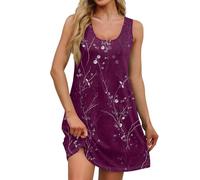 Robe Ete Femme, Vêtements, Plage Sortie Classe Légère Générique Elegant Large Chic Ample Mode Decontractée Imprimé Printemps Curvy sans Manche Fluide Robe Femme Ete,3XL
