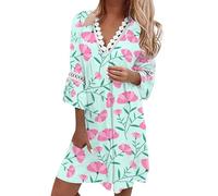 Robe éTé-Femmes éTé Style Ethnique Dentelle Garniture Col en V Impression Florale Trois Manches BalançOire Robe BohèMe Mini Robe