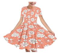 Robe Ete Fille Fluide Imprimé Ligne A Robe Filles Chic Et Elegant Casual Robes de Fête Soirée Ceremonie Vacances Bapteme Anniversaire Tunique Robes d'été légère Dress de Plage 4-14 Ans Pas Cher