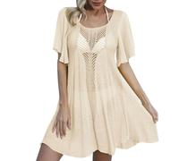 Robe Ete, ParéO De Plage pour Femme Bordure EuropéEnne Coutures TisséEs IrréGulièRes Jupe Ample Robe Beige