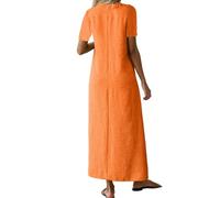 Robe Ete- Robe Longue DéContractéE à Col en V pour en Lin Confortable Au Quotidien IdéAle pour L'éTé Le Printemps Et L'Automne Style BohèMe Fluide Coupe Ample éLéGante Et Polyvalente