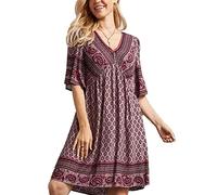 Robe Ethnique Femme Été Grande Taille Bohème Kimono Manche Chauve Souris Caftan Court de Plage Tunique Taille Empire Robe de Vacance Soiree Chic et Glamour Cache Maillot de Bain Beach Bikini Cover Ups