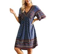 Robe Ethnique Femme Été Grande Taille Bohème Kimono Manche Chauve Souris Caftan Court de Plage Tunique Taille Empire Robe de Vacance Soiree Chic et Glamour Cache Maillot de Bain Beach Bikini Cover Ups