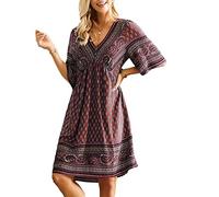 Robe Ethnique Femme Été Grande Taille Bohème Kimono Manche Chauve Souris Caftan Court de Plage Tunique Taille Empire Robe de Vacance Soiree Chic et Glamour Cache Maillot de Bain Beach Bikini Cover Ups