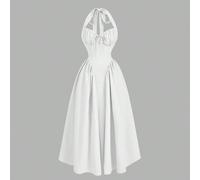 Robe évasée à col licou froncée avec nœud pour femmes, blanc, été, élégante, tenue de princesse pour tea party, bal masqué, anniversaire, Nouvel An & mariage d'automne L,M,S,XL,XS,XXL,XXS,XXXL,XXXXLUn