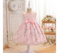 Robe évasée à mailles brodées sans manches pour jeunes filles, avec un décor nœud 3D élégant ajoutant de la douceur et du mignon. Convient pour les sorties, les pique-niques au parc pour que les petit