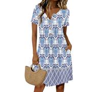 Robe évasée à manches courtes pour femme - Col en V boutonné avec poches, robe t-shirt décontractée et tendance, coupe fluide parfaite pour les silhouettes variées et les climats chauds d'été