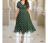 Robe évasée avec taille en maille à pois rouges élégante pour femme, convenant pour la Saint-Valentin et les occasions romantiques, printemps 0XL,1XL,2XL,3XL,4XL,5XLGéométriqueTissu en tulle