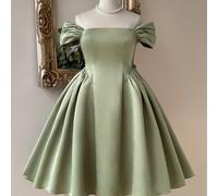 Robe évasée en satin vert malachite à épaules dénudées 2 en 1, robe de soirée vintage romantique et mignonne, grande taille 0XL,1XL,2XL,3XL,4XL,5XLUnicoloreTissu tissé
