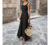 Robe évasée sans manches à pois marron Onas, élégante et sophistiquée. Convient pour le bureau, les sorties décontractées, les vacances, la photographie en extérieur et les fêtes. Taille standard. Rob