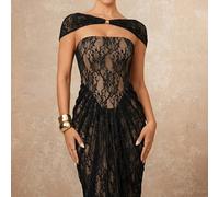 Robe extra longue pour femmes avec décor métallique, bustier en maille métallique et ourlet drapé de sirène L,M,S,XSPlantesTissu en tulle