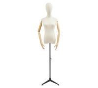 Robe féminine en forme de mannequin torse - Mannequin de vitrine féminin - Hauteur réglable de 65 à 120 cm - Support de vêtements avec tête - Bras et base en bois - Noir