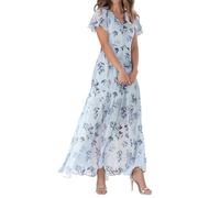 Robe Femme 2025 Été Jupe de Plage sans Manches Robes Débardeur Chic et Elegant Col en U avec Poches Décontracté Courte Floral Fashion Beach Tank Dress Streetwear (Bleu