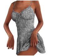 Robe Femme à Bretelles Volant Mini Été - Soirée Sexy Dos Nu Fleurie de Plage Courte Décontracté - Cocktail Chic sans Manches Trapèze