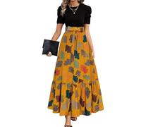 Robe Femme à Fleurs Manches Courtes Col Rond Bodycon Chic et Élégante Boho Longue Casual Vacances Robe Mariage Invitée Cadeau Maman,Jaune,S,f497r