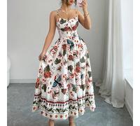 Robe femme à imprimé floral et feuilles abricot, design taille creuse en forme de ligne A, coupe slim et flatteuse, polyvalente pour le quotidien, les trajets, le casual, l'élégance, le charme, le sex