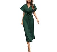 Robe Femme Bleu - Robe Maxi plissée d'été pour Femmes Wrap V Neck Ruffle Cap Sleeves Robe Longue Fluide en Mousseline de Soie avec Ceinture Jupe Courte Noire Danse Latine
